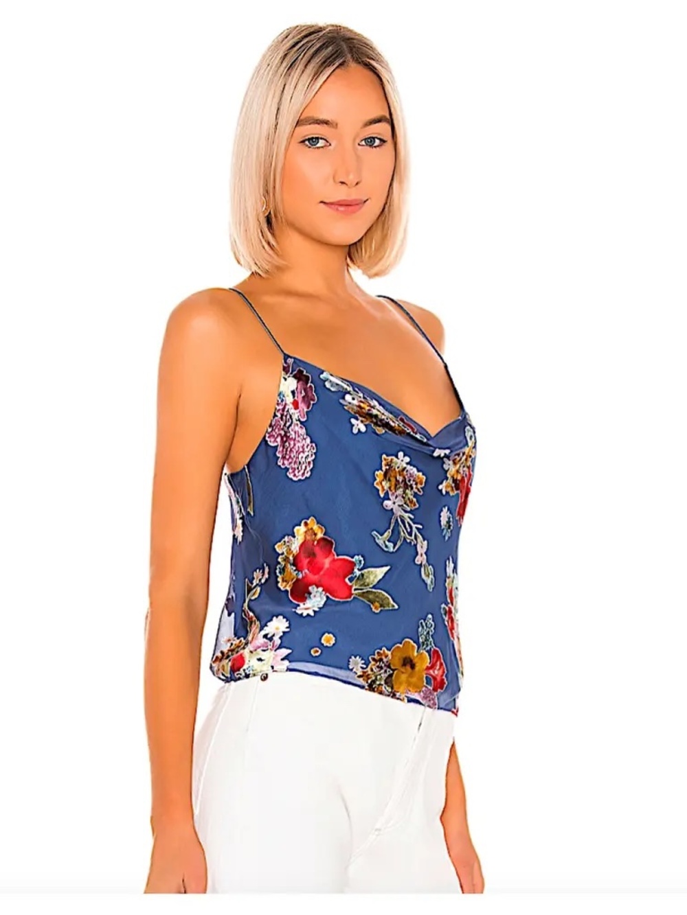 Alice and Olivia Floral Blue Spaghetti Strap Top